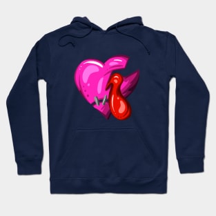 Pink Dead Zombie Heart Cartoon Illustration with Blood and for Valentines Day or Halloween Hoodie